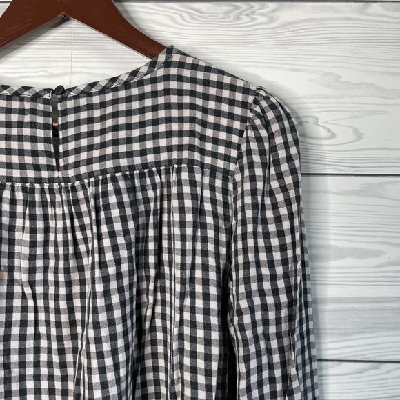 Loft Gray Cream Gingham Plaid Keyhole Long Slv Light Flannel Blouse Top Medium - Picture 7 of 7